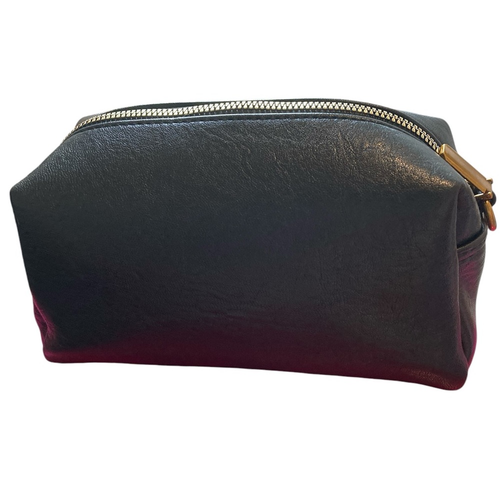 Leather Makeup/Travel Bag Chunky Gold tone hardware